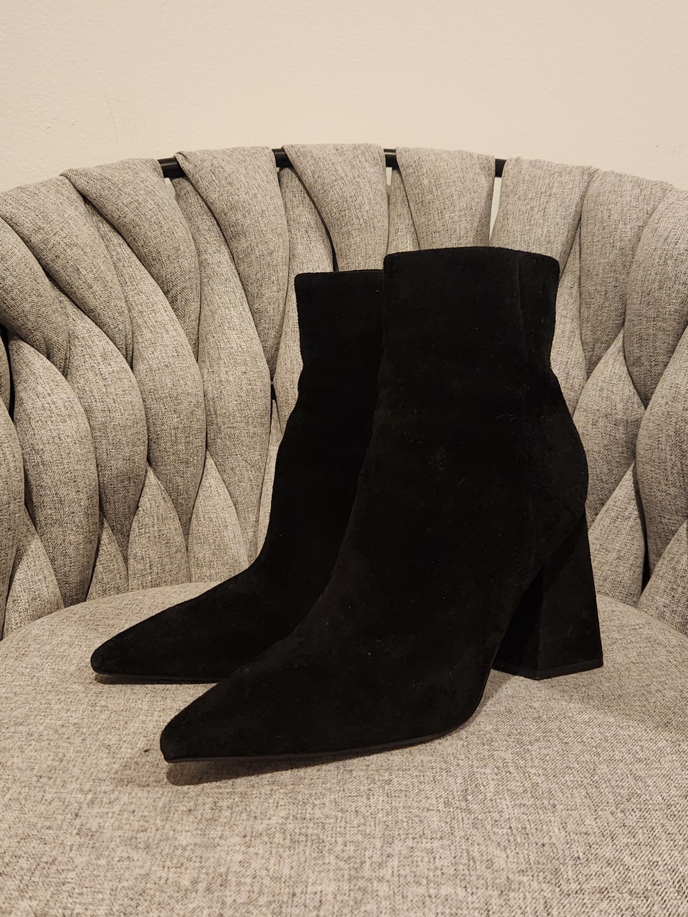 Marc Fisher Black Suede Pointed Toe Block Heel Booties